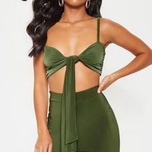 Green Tie Front Crop Top